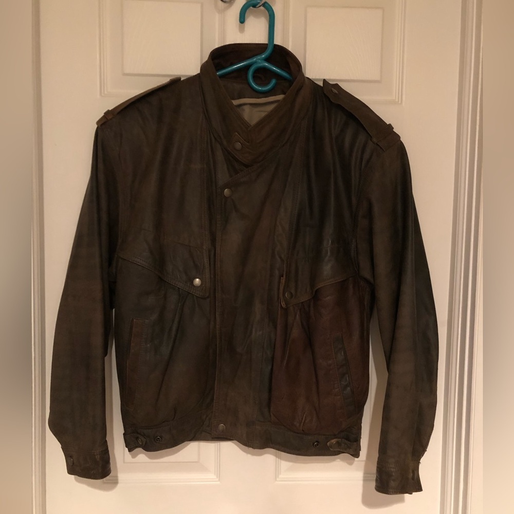 Adventure Bound 100% Leather Bomber Jacket, Small Oversized - Brown
